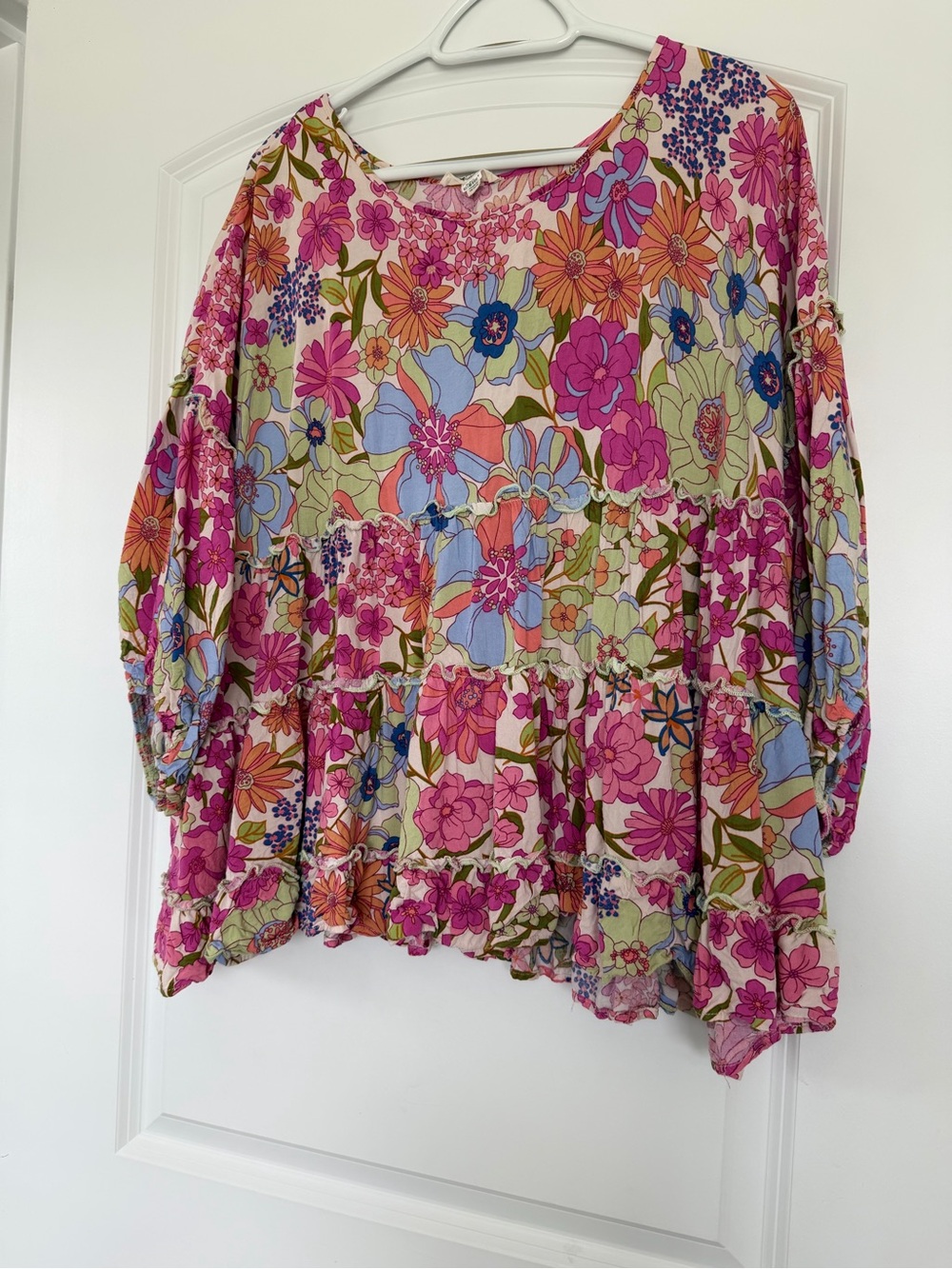 easel Floral Tiered Peasant Blouse - Pink Multi